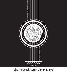 Musical poster for your design. Music elements design for card, invitation, flyer. Music background vector illustration. Guitar elements. 