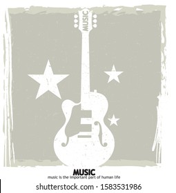 Musical poster for your design. Music elements design for card, invitation, flyer. Music background vector illustration. Vintage poster with guitar.