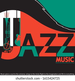 Musical poster for your design. Music design for card, invitation, flyer. Music background vector illustration. Jazz poster. Poster with musical instruments.