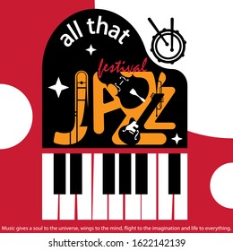 Musical poster for your design. Music elements design for card, invitation, flyer. Music background vector illustration. Musical instruments. Jazz poster.