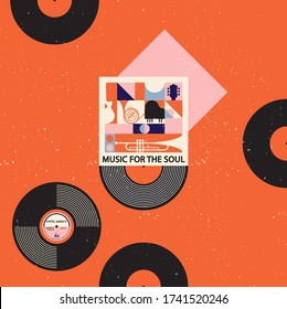 Musical poster for your design. Music elements design for card, invitation, flyer. Music background vector illustration. Vinyl record.