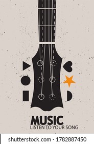 Musical poster for your design. Music elements design for card, invitation, flyer. Music background vector illustration. Vintage poster with guitar.