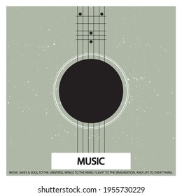 Afiche musical para tu diseño. Diseño de elementos musicales para tarjeta, invitación, volante. Ilustración vectorial de fondo musical. Afiche vintage con guitarra. 