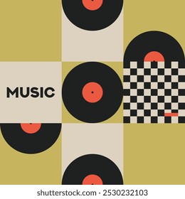 Cartaz musical para o seu design. Elementos de design de música para cartão, convite, folheto. Capa de música. Ilustração vetorial de fundo da música. Registro de vinil.