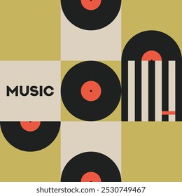 Cartaz musical para o seu design. Elementos de design de música para cartão, convite, folheto. Capa de música. Ilustração vetorial de fundo da música. Registro de vinil.