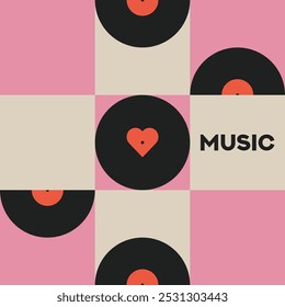Musical poster for your design. Music design elements for card, invitation, flyer. Music cover. Music background vector illustration. Vinyl record.