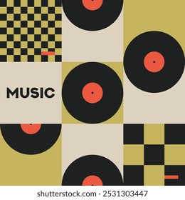 Musical poster for your design. Music design elements for card, invitation, flyer. Music cover. Music background vector illustration. Vinyl record.