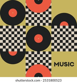 Cartel musical para tu diseño. Elementos de diseño de música para tarjeta, invitación, volante. Portada de música. Ilustración vectorial de fondo de música. Disco de vinilo.