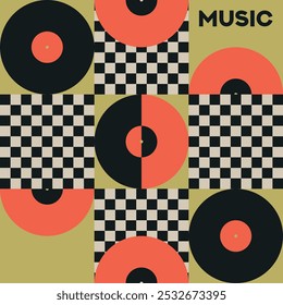 Musical poster for your design. Music design elements for card, invitation, flyer. Music cover. Music background vector illustration. Vinyl record.
