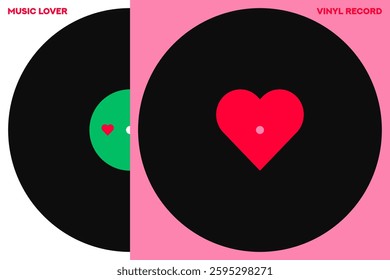 Musical poster for your design. Music design elements for card, invitation, flyer. Music cover. Music background vector illustration. Vinyl record. Heart symbol. Love.