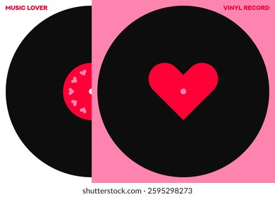 Musical poster for your design. Music design elements for card, invitation, flyer. Music cover. Music background vector illustration. Vinyl record. Heart symbol. Love.