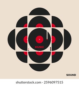 Musical poster for your design. Music design elements for card, invitation, flyer. Music cover. Music background vector illustration. Vinyl record. Sound.