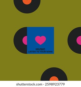 Musical poster for your design. Music design elements for card, invitation, flyer. Music cover. Music background vector illustration. Vinyl record. Heart symbol. Love.