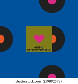 Musical poster for your design. Music design elements for card, invitation, flyer. Music cover. Music background vector illustration. Vinyl record. Heart symbol. Love.