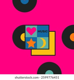 Musical poster for your design. Music design elements for card, invitation, flyer. Music cover. Music background vector illustration. Vinyl record.