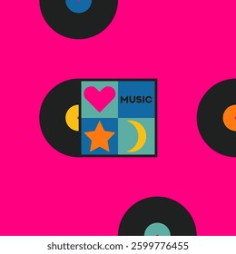 Musical poster for your design. Music design elements for card, invitation, flyer. Music cover. Music background vector illustration. Vinyl record.