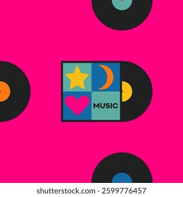 Musical poster for your design. Music design elements for card, invitation, flyer. Music cover. Music background vector illustration. Vinyl record.