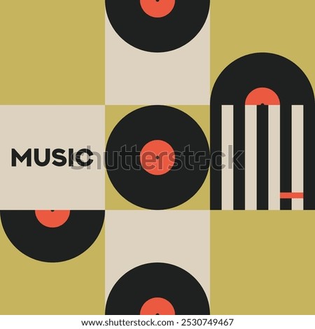 Musical poster for your design. Music design elements for card, invitation, flyer. Music cover. Music background vector illustration. Vinyl record.