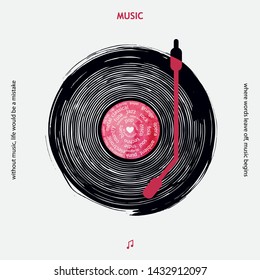 Musical poster for your design with watercolor circle. Music elements design for card, invitation, flyer. Music background vector illustration. Vinyl record.