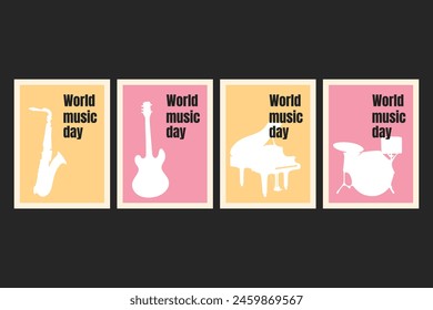Musical posters, covers, cards collection. Musical instrumets in retro style. Jazz background
