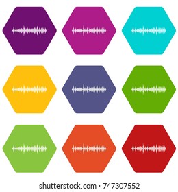 Musical pulse icon set many color hexahedron isolated on white vector illustration