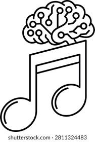 Musical Quaver Note With Circuit Brain Head Featuring Nodes and Technology Traces in Modern Minimalist Monoline Style