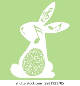 Musical rabbit, music notes cut out in bunny shape, Easter decoration, isolated vector illustration.