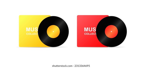 Musical records. Flat, color, vinyl records. Vector icons.