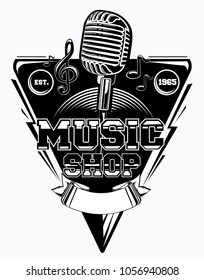Musical records shop black and white emblem