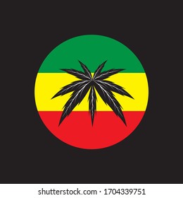 Instrumento de reggae musical y elementos rastafarianos sobre fondo negro