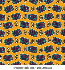 musical retro cassette seamless pattern for background or texture