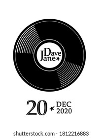 Musical retro plate on white background. Black Hand drawn engraving on white background. Engraving compact disk. Vector illustration.