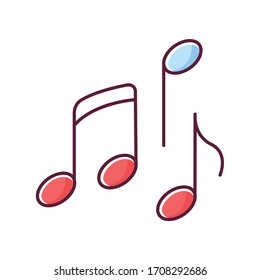 Musical RGB color icon. Traditional movie genre, artistic cinematography. Common film category with song and dance numbers. Music notes isolated vector illustration