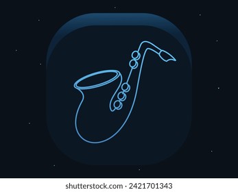 Musical saxophone line icon on dark blue background