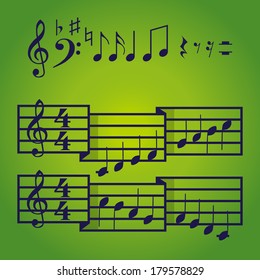 Musical scale and bars with notes. Illustration