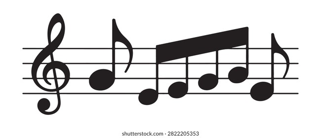 Musical scale with eighth and sixteenth notes, melodic sequence vector, classic symphony notation art.