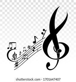 Musical scale symbol or Musical notes on a transparent background.