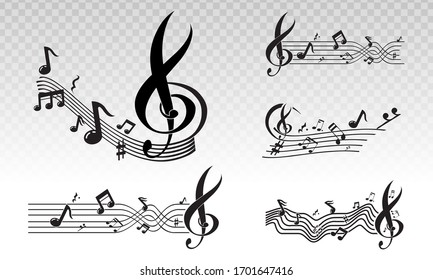 Musical scale symbol or Musical notes on a transparent background.