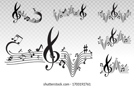 Musical scale symbol or Musical notes on a transparent background.