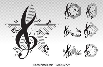 Musical scale symbol or Musical notes on a transparent background.