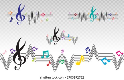 Musical scale symbol or Musical notes on a transparent background.