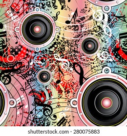 Musical seamless grunge background, retro style, vector illustration