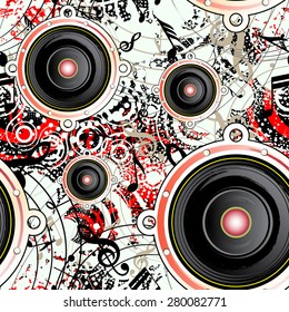 Musical seamless grunge background, retro style, vector illustration