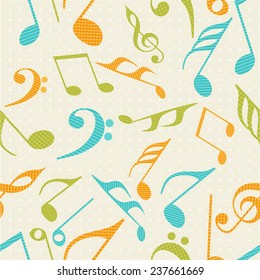 Musical seamless pattern wallpaper with colorful musical notes.