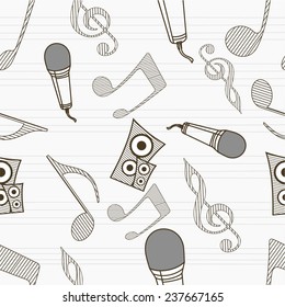 Musical seamless pattern wallpaper with musical instrument and musical notes.