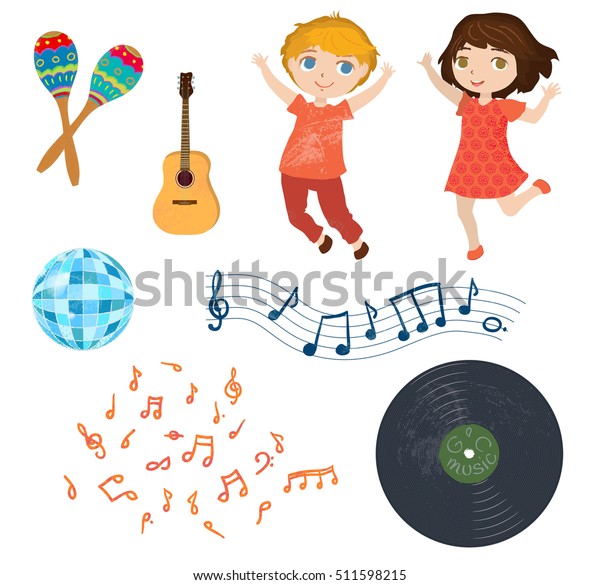Musical Set Funny Cartoon Children Notes Stock Vector (Royalty Free ...