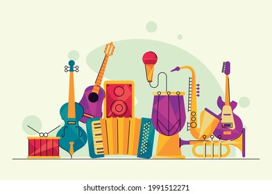musical set instruments group icons