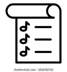 Musical sheet icon. Outline musical sheet vector icon for web design isolated on white background