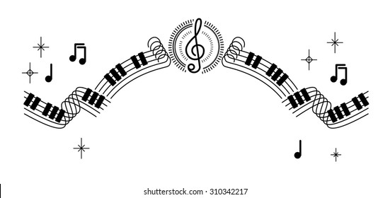 musical sheet note ribbon line decoration illustration vector