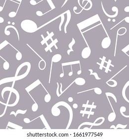 Musical sheet - Vector background (seamless pattern) of silhouettes note for graphic design